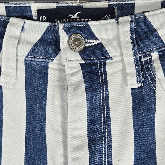 Hollister Jeans Womens 0R Blue White Striped Ultra High-Rise Mom Stretch W24 L27 - Picture 4 of 11
